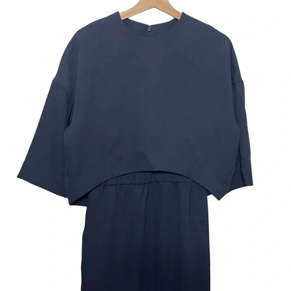 COS Navy Layered Midi Dress Size 4 Minimalist Modern Workwear - Picture 3 of 11